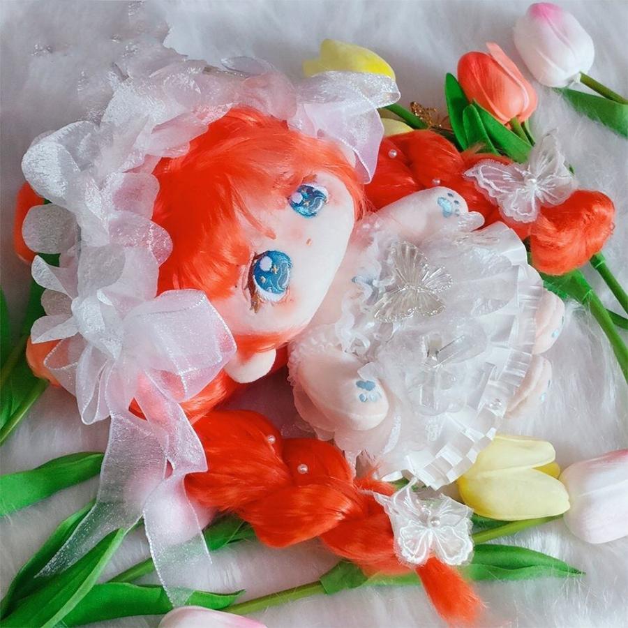 20cm着せ替えぬいぐるみ無属性オレンジ色の髪と青い目女の子ロングヘアー小橘_5