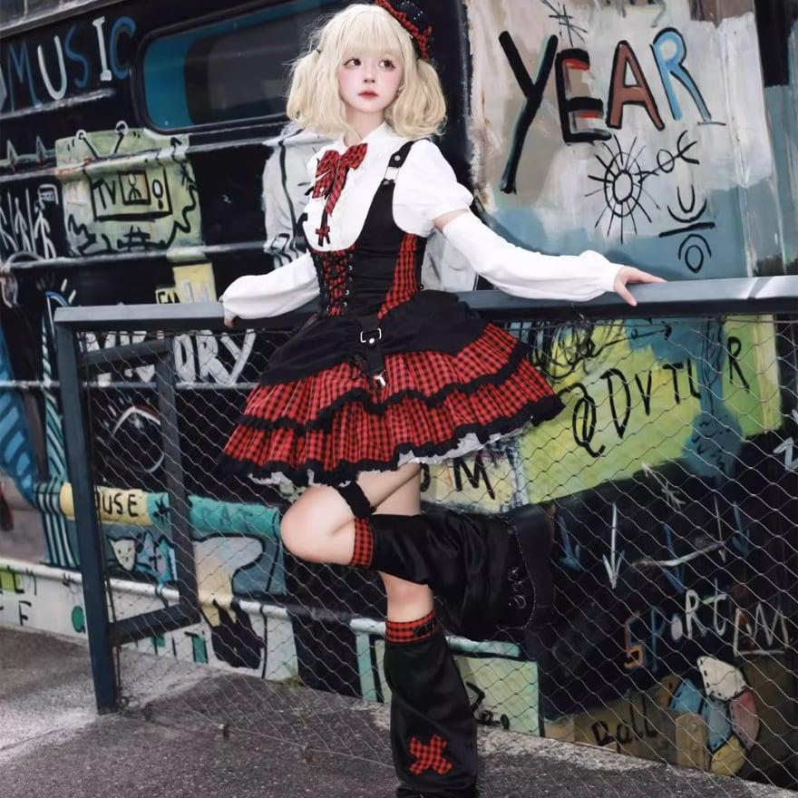 チェック柄 原宿スタイル ふわふわ ステージ衣装 ミニスカート