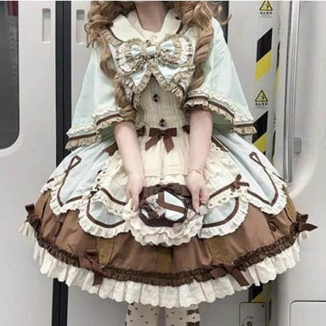 ケープ付きチョコミントセットアップ チョコミント色 ケープ付き