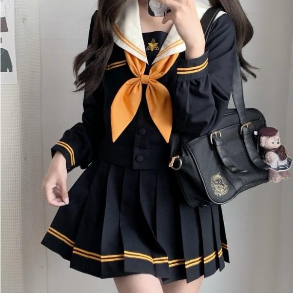 オレンジリボンセーラー服 選べるスカート丈♪ オレンジリボン明るい