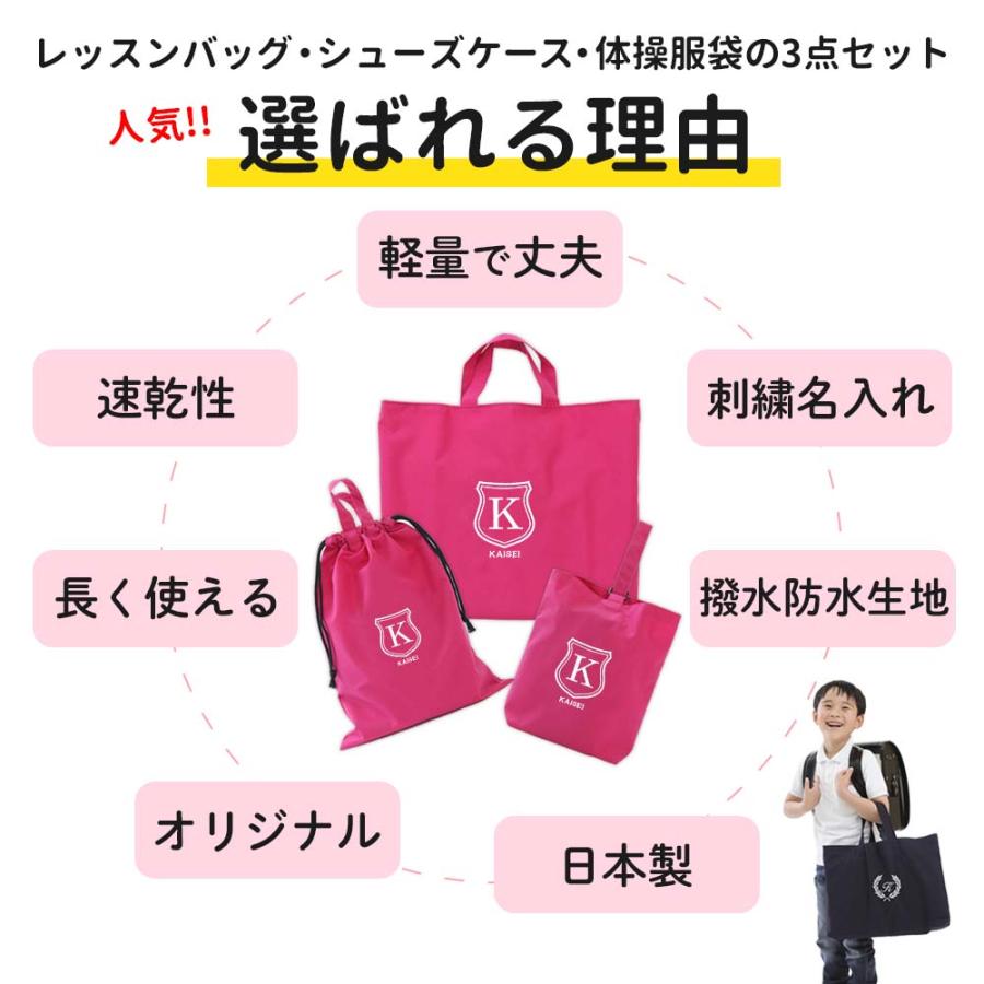 入園入学 レッスンバッグ シューズケース 体操着袋 3点セット 男の子 女の子【撥水 シールド ピンク】丈夫 上品 長く使える 撥水 防水 名入れ刺繍 日本製_1