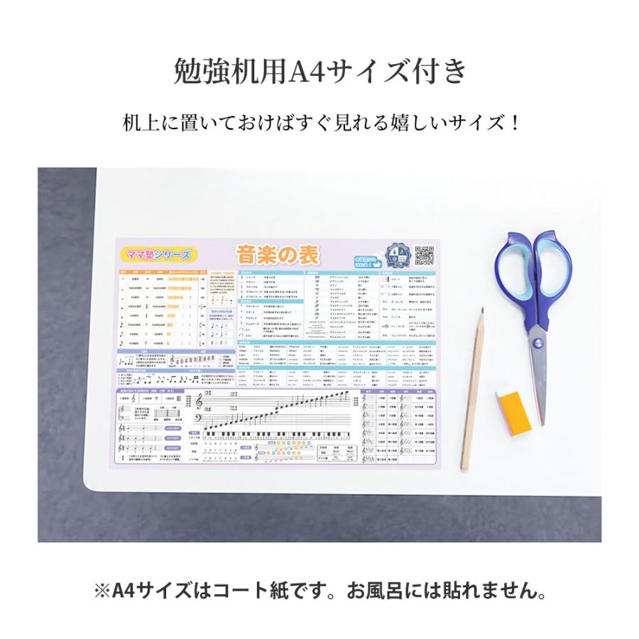 音楽の表【B3＋A4 2枚セット】学習ポスター 勉強ポスター おうち学習 お風呂ポスター 音符 休符 楽譜 音楽記号 和音 鍵盤 音階 ピアノの練習 壁に貼りやすい｜chorijinalnaire｜08