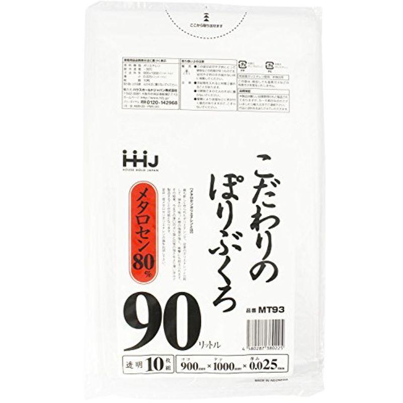 ハウスホールドジャパン ゴミ袋 薄くてもよく伸びるメタロセン高配合タイプ ケース販売 透明 90L MT93 計500枚