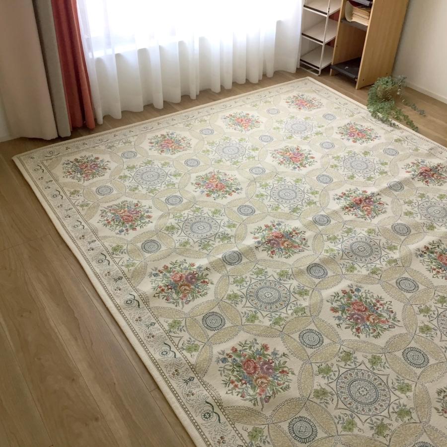 カーペット 3畳 シェニールゴブラン織り ラグ アンティーク調