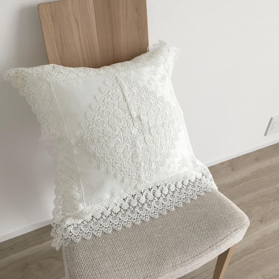 クッションカバー　【白】 クッションカバー 45×45cm 洗える 高級感のあるレース ホワイト