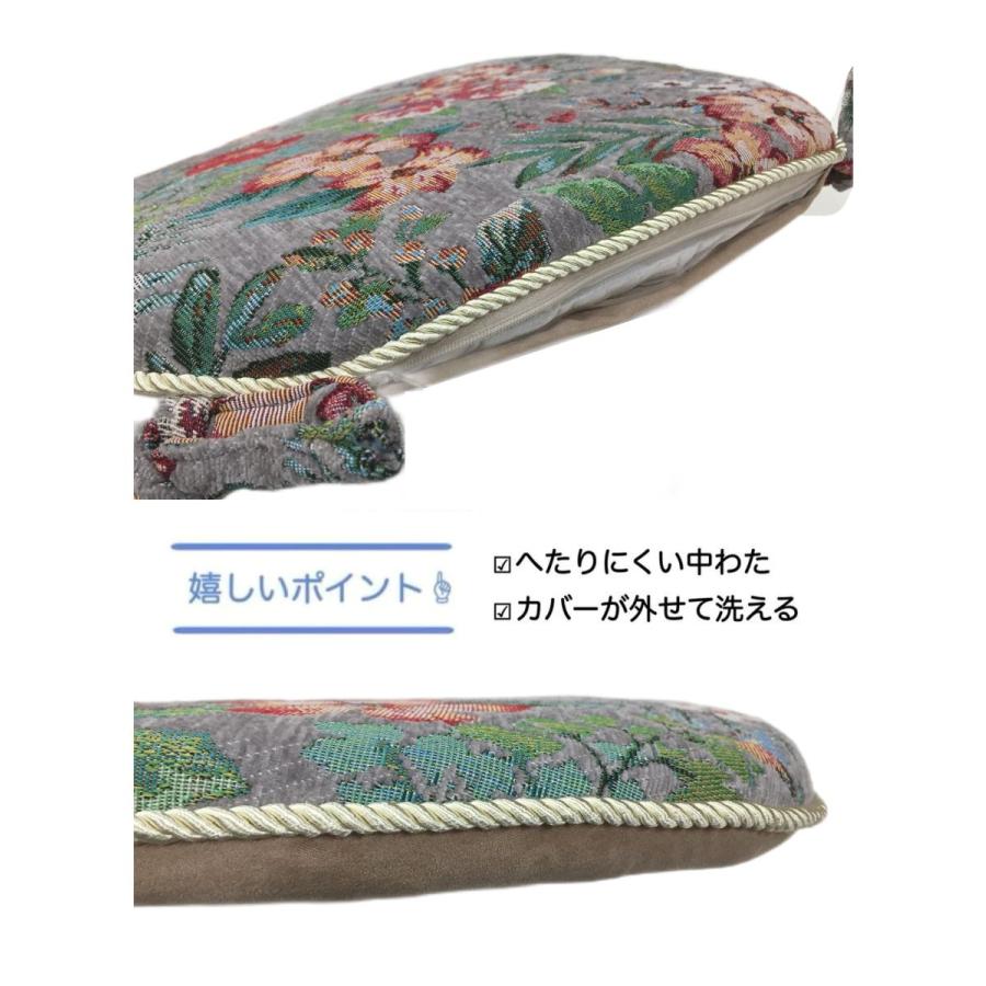 シートクッション ひも付き 車 上品 華やか 花柄 グレー カバーが外せ