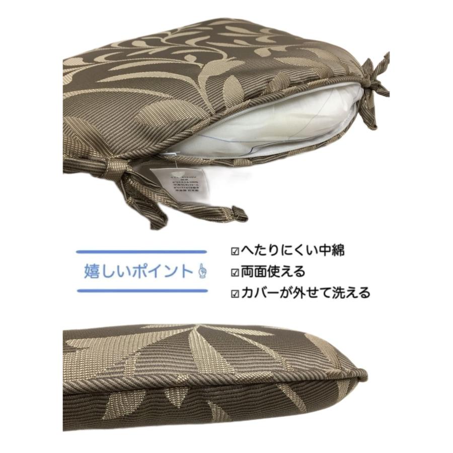シートクッション ひも付き 車 馬蹄型 リーフ ブルーグレー ブラウン