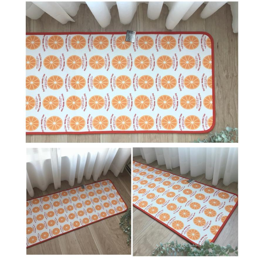 キッチンマット おしゃれ 約45×120cm 洗える すべり止め付き オレンジ