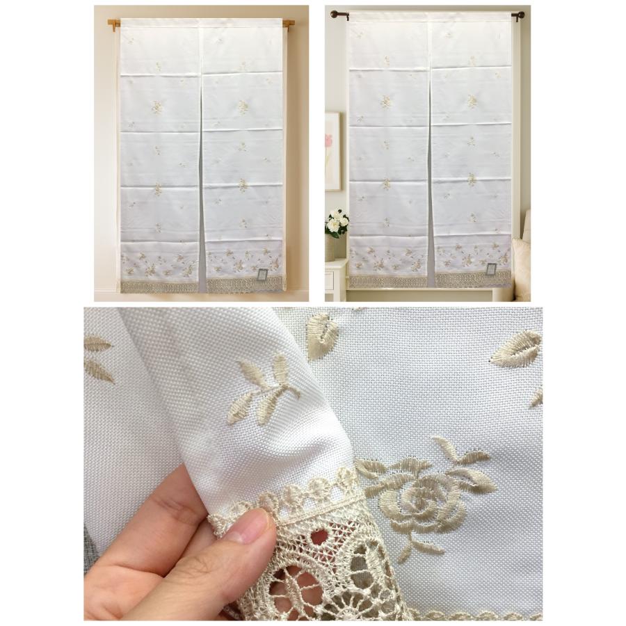 のれん おしゃれ 洋風 ロング 刺繍 薔薇 バラ ローズ 小窓 収納棚