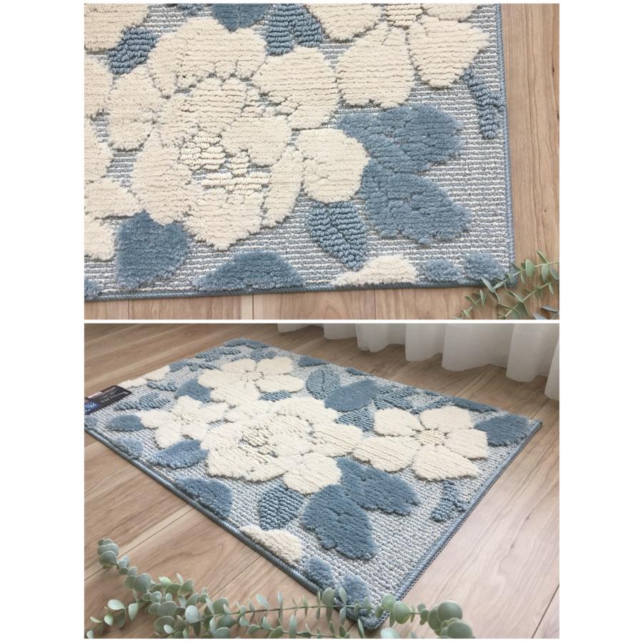 玄関マット 室内 屋内 おしゃれ 花柄 上品 滑り止め加工 洗える ブルー