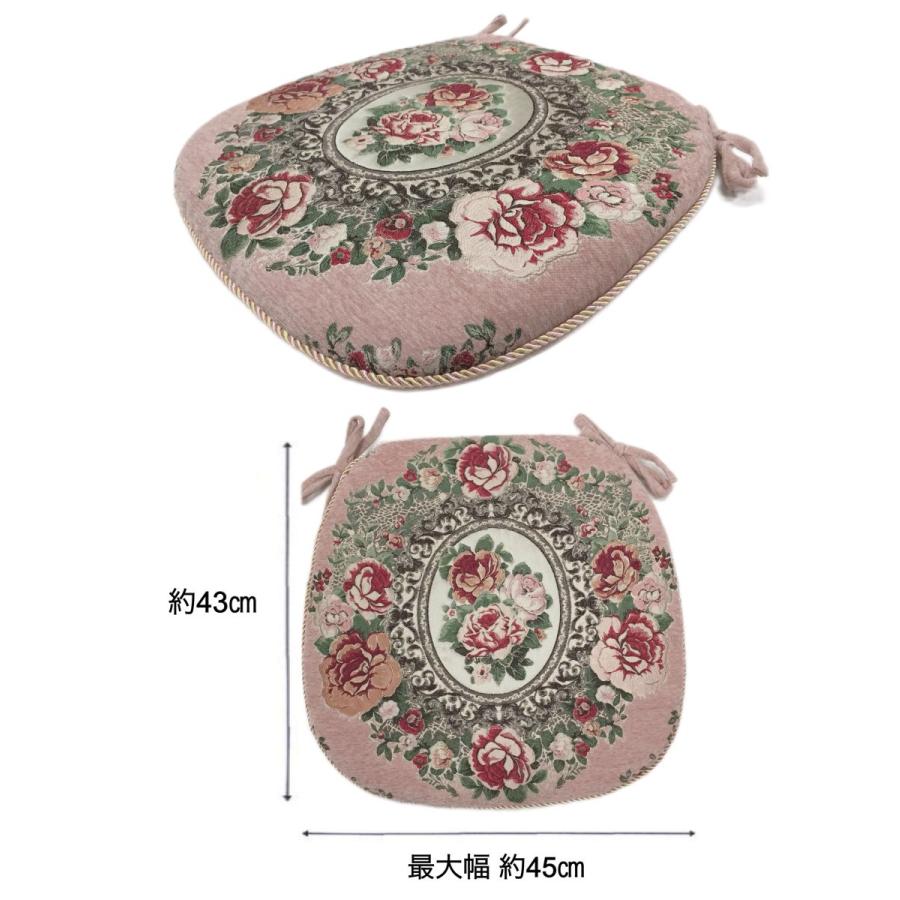 シートクッション ひも付き ゴブラン織り 薔薇 バラ柄 座布団 花柄