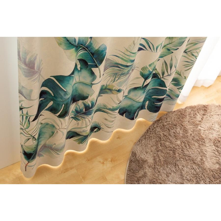 遮光ハワイアンベルドレープカーテン カーテン 遮光 おしゃれ グリーン ハワイアン 洗える 幅100×丈160・178