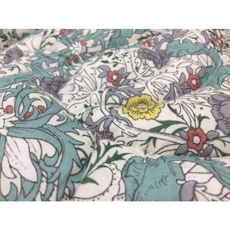 新品☆ウィリアムモリス　ダイニングシートクッション4枚セット 背もたれ付きシートクッション 4枚セット ひも付き 綿 上品 ネイビー