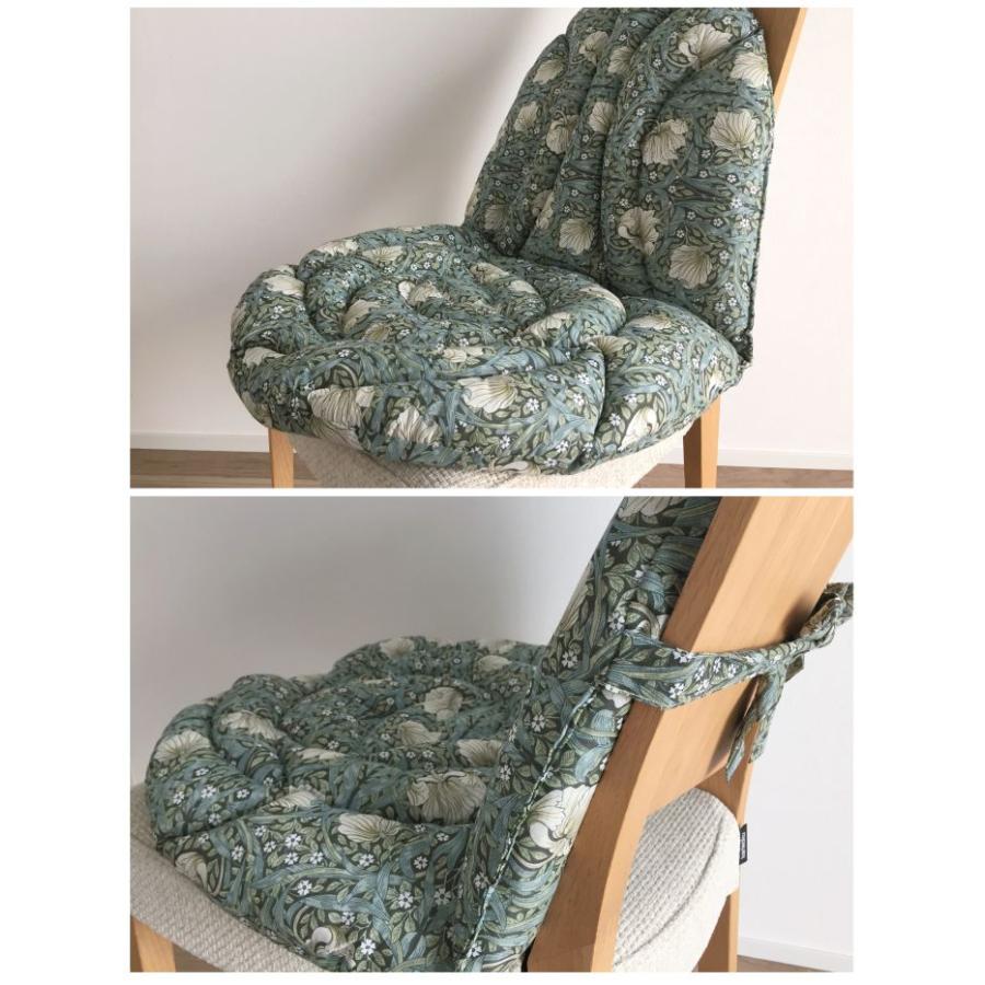 背もたれ付きシートクッション 4枚セット ひも付き 綿 上品 ネイビー