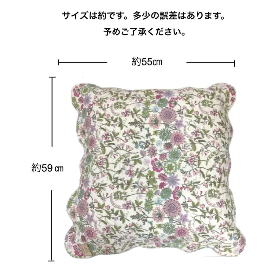 紫色の花柄刺繍座布団 座布団カバー 55×59cm おしゃれ 綿100％ 上品 かわいい パープル 花柄