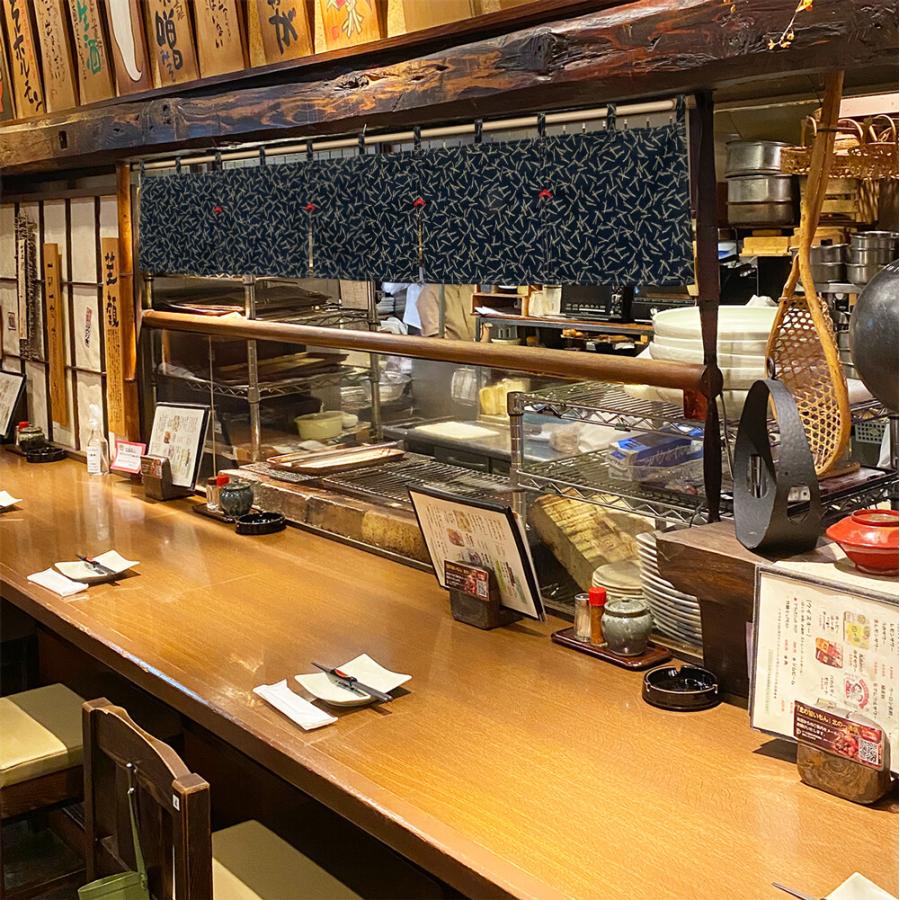 のれん 和  幅180×丈30cm  店舗 お店のれん ５つ割れ暖簾 日本料理 松葉 さかな 青海波 ネイビー 送料無料｜choro-aki｜03