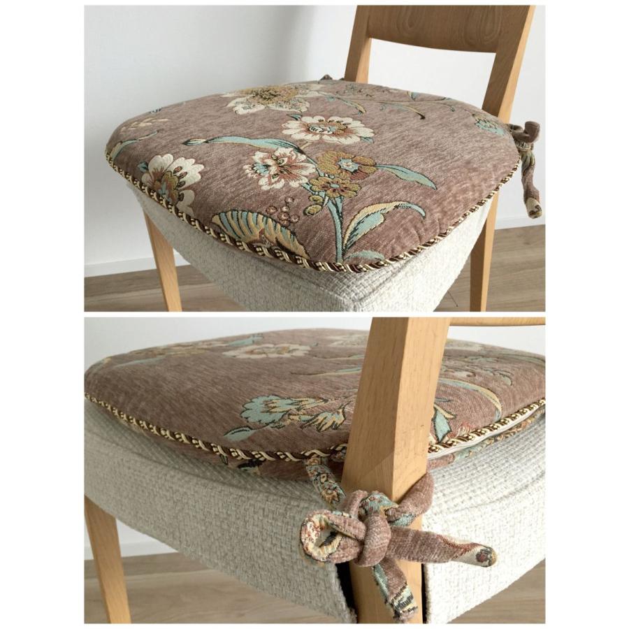 シートクッション ひも付き いす用 上品 上質 刺繍 おしゃれ