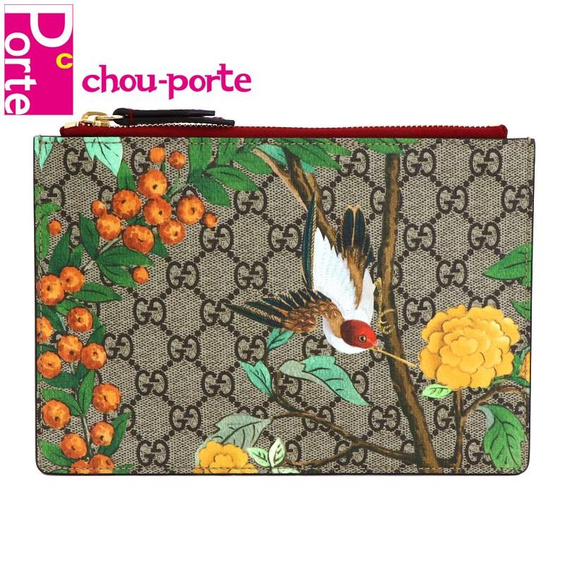 海外並行輸入正規品 ミニクラッチバッグ Gucci グッチ ポーチ Gg セカンド クラッチバッグ グッチティアン 中古極美品 4245 花木 鳥 レッド ベージュ レザー Ggスプリーム バッグ Affaires Sociales Gouv Cg