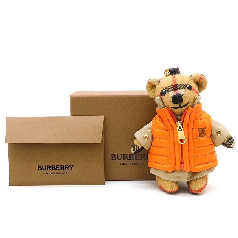 大人気 カシミア キーリング チャーム トーマスベア Burberry バーバリー キーリング ベアチャーム バーバリー ナイロン レア 中古極美品 レディース オレンジ チェック 財布 帽子 ファッション小物