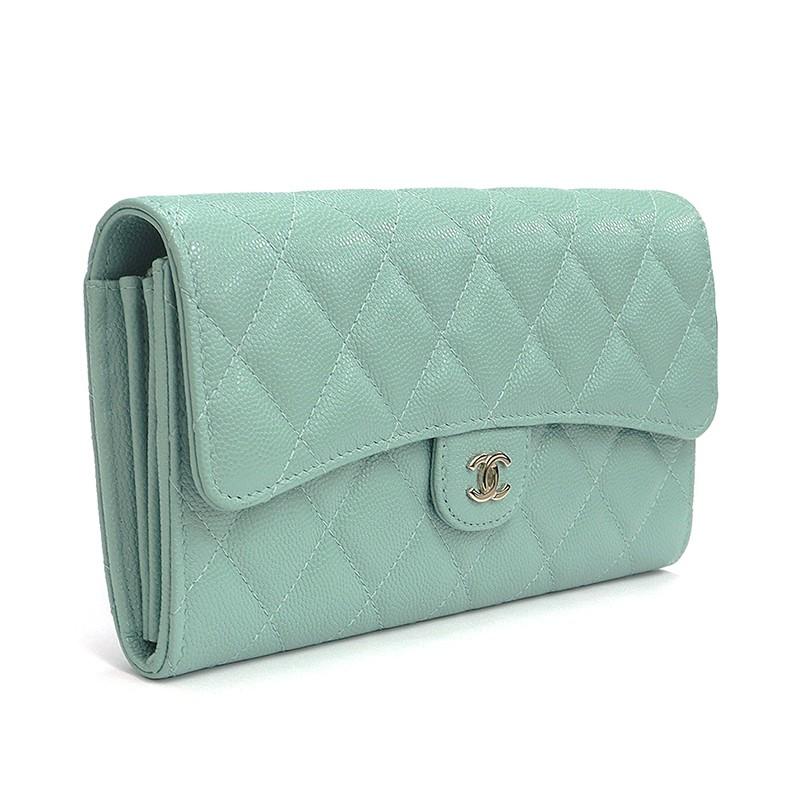 シャネル Chanel 長財布 二つ折り マトラッセ キャビアスキン ライトブルー系 ライトゴールド金具 29番台 レディース 中古美品 Kmch A1853 Chou Porte 通販 Yahoo ショッピング