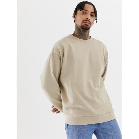 メンズ トレーナー 無地 Asos オーバーサイズ スウェットシャツ ベージュ A Choual 通販 Yahoo ショッピング