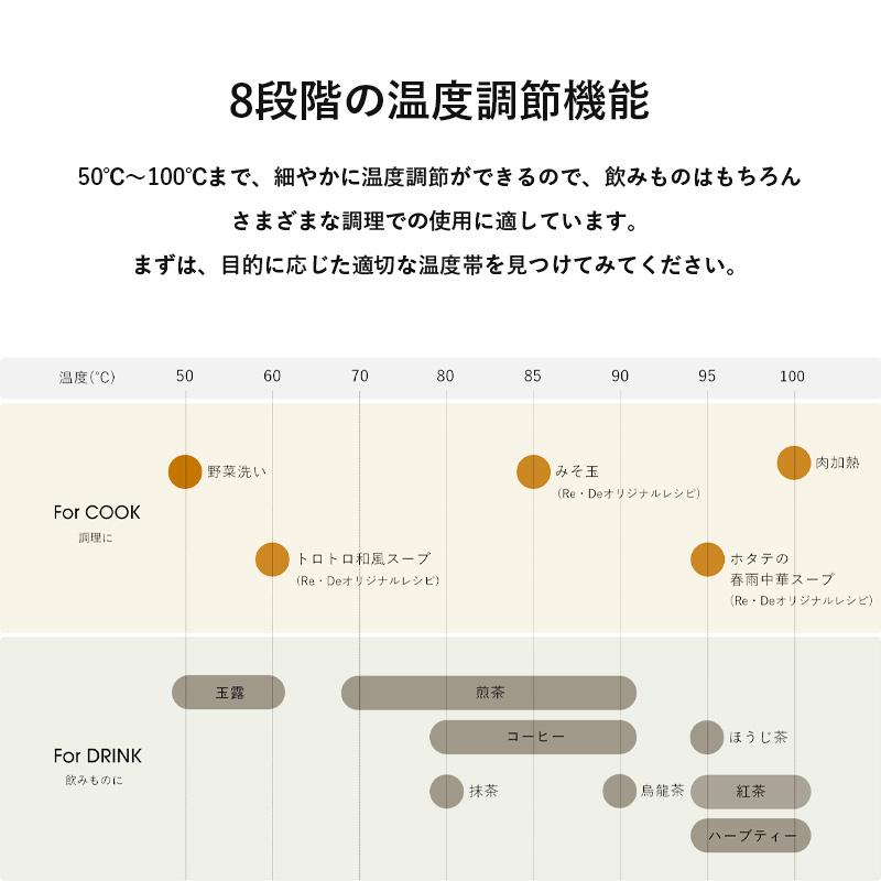 Re・De Kettle Re・De リデ リデケトル 9%OFFクーポン 正規品 送料無料 あす楽 温度調節電気ケトル ホワイト ブラック 1.0L 保温機能あり 8段階温度調節｜chouchou-cosmeshop｜13