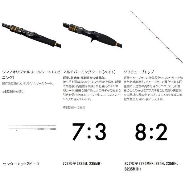 （取寄せ／5月末予定） （25年3月新商品） シマノ 25 炎月 BB 一つテンヤマダイ B235MH＋ （仕舞寸法 120.5cm） （保証書付）の画像