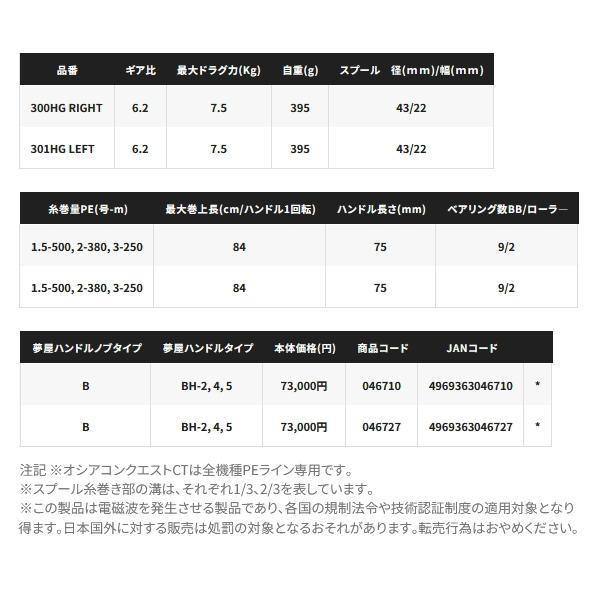 （取寄せ／9月末予定） （24年8月新商品） シマノ 24 オシアコンクエストCT 301HG （左） （小型商品）_4