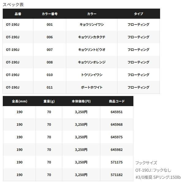 ≪'19年1月新商品！≫ シマノ オシア ペンシル 別注平政 190F OT-190J 006 キョウリンカタクチ 190mm/70g 【2個セット】 【小型商品】｜chouka｜03