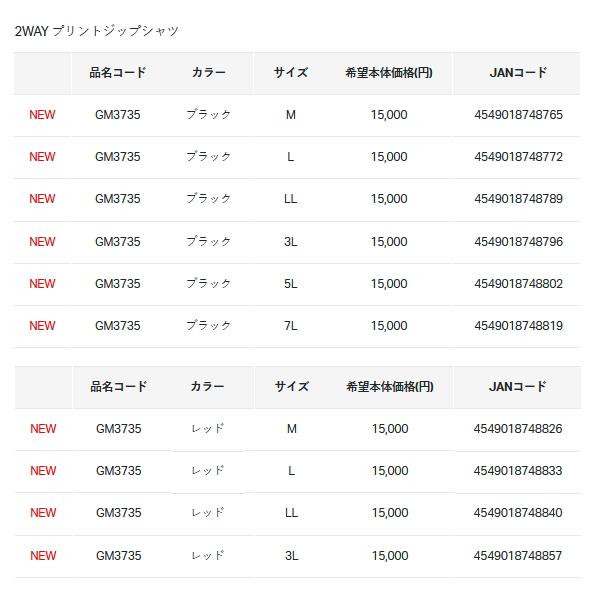 （24年4月新商品） がまかつ 2WAYプリントジップシャツ(半袖) GM-3735 ブラック Lサイズの画像