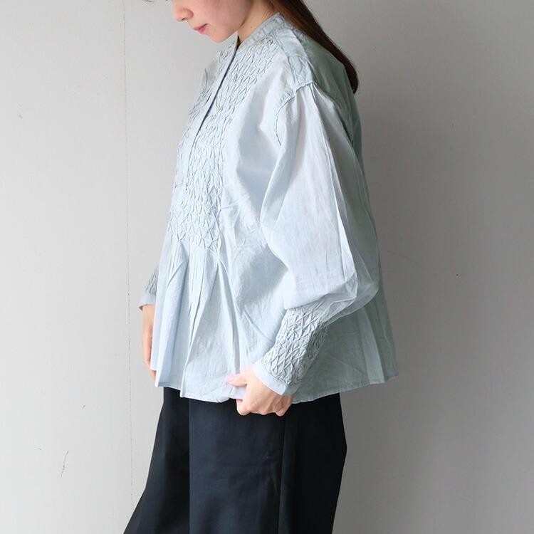 ドゥーブルー doux bleu 2613-024 ハンド スモッキング 刺繍 シャツ