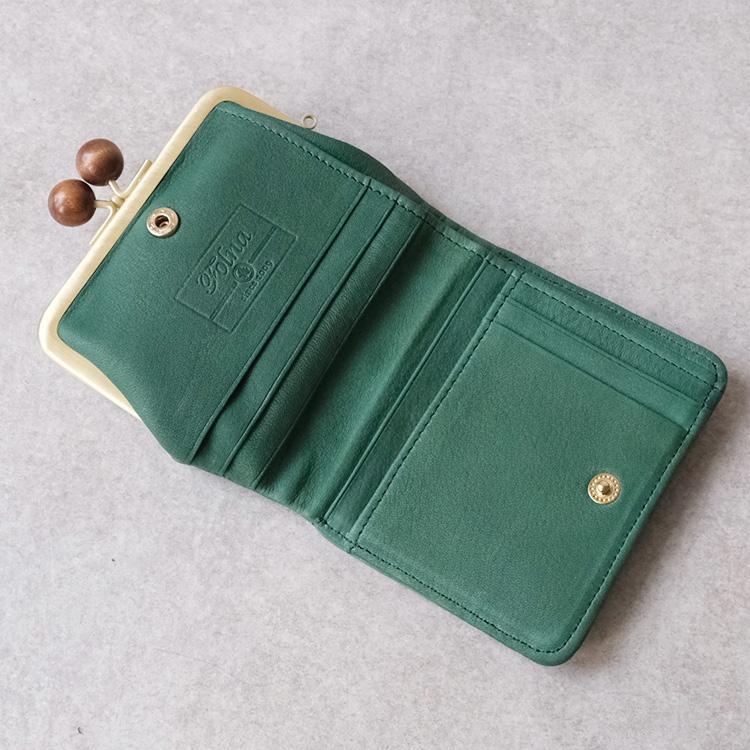 Folna フォルナ ウッドボール ドット型押しがま口二つ折り財布