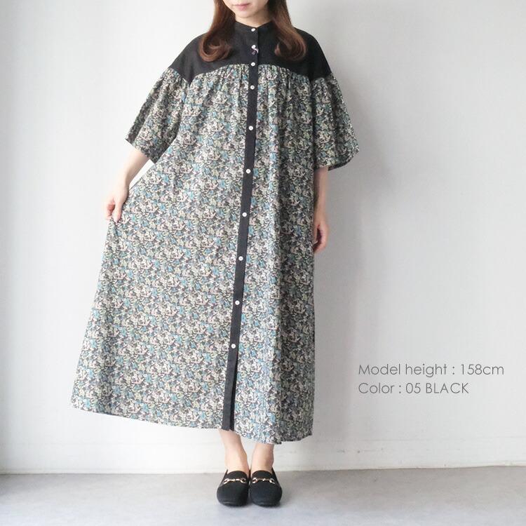 sosotto X LIBERTY ワンピース sosotto（ソソット） リバティタナローン×無地 ギャザーワンピース 6分