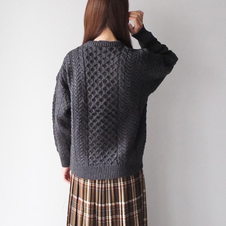 ROPÉ ⿻ ウール混 アラン編み ニットカーディガン 春先 ルーズ 暖かい ROPÉ ⿻ ウール混 アラン編み ニットカーディガン 春先 ルーズ 暖かい