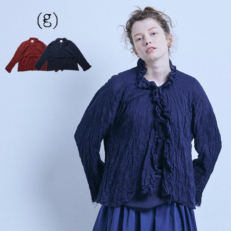 グラム (30%OFF SALE) (g) チェック フリル トリムブラウス g-654