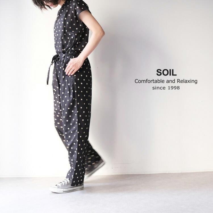 ＊soil ボイルドットプリントバンドカラーフレンチスリーブオーバーオール＊ SOIL(ファッション) SOIL ソイル コットンボイル ドットプリント