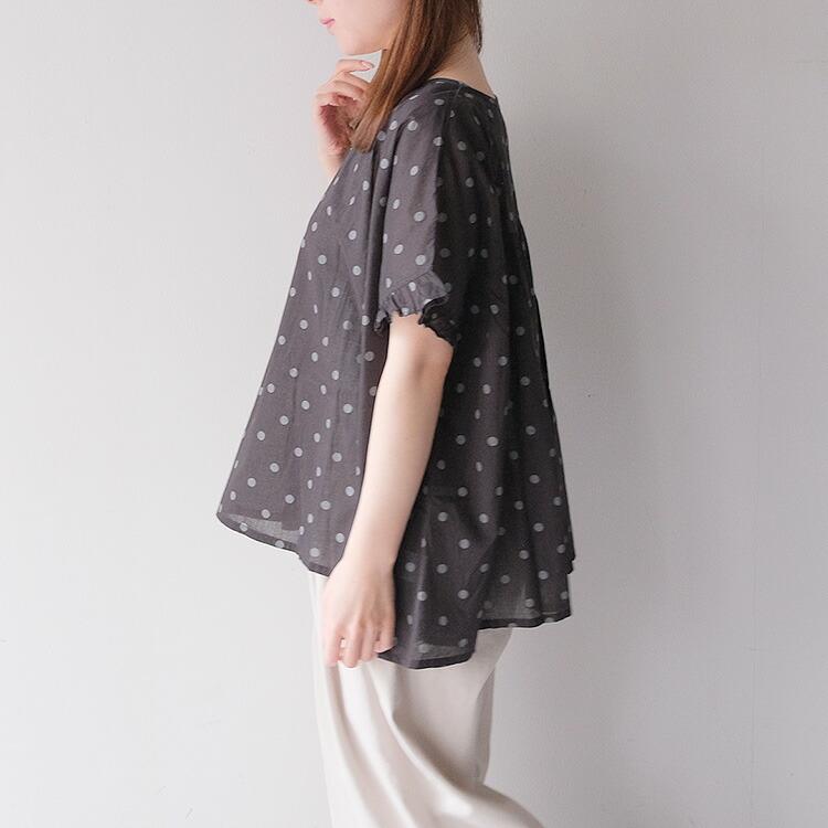 SOIL ソイル コットンボイル ドットプリント ギャザースモック 