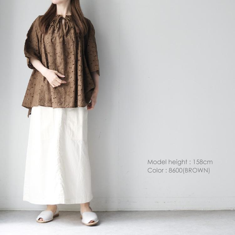 SOIL GATHERED SMOCK WITH CUT WORK LACE SOILソイルGATHERED SMOCK 