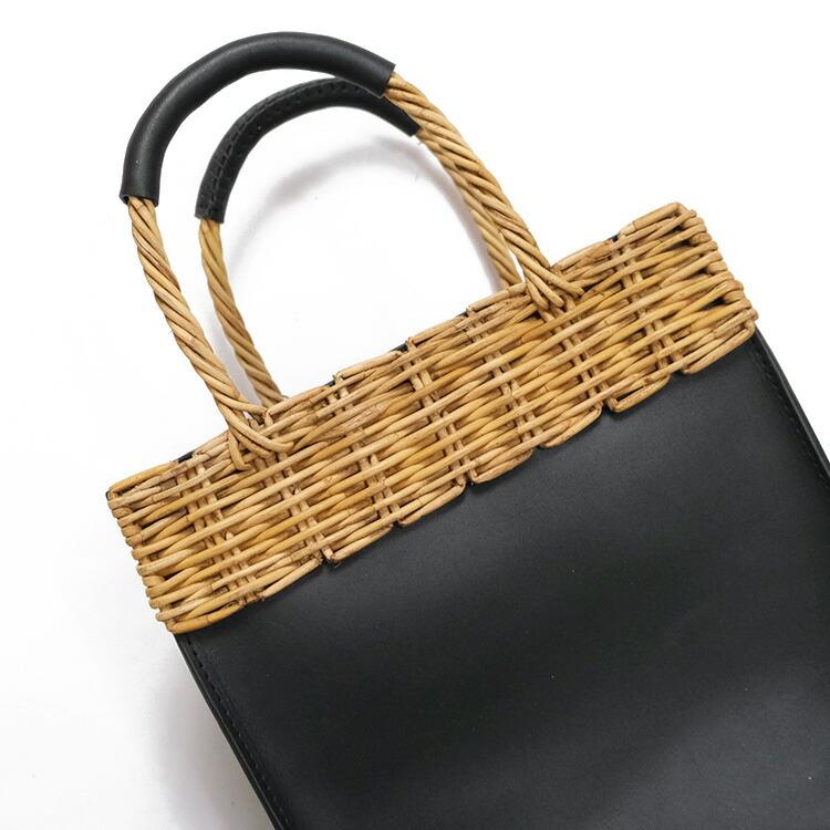TIDEWAY(タイドウェイ) アラログ×レザーハンドバッグ　かご タイドウェイ TIDEWAY ARAROG×LEATHER HANDLE SQUARE TOTE レザー×かご