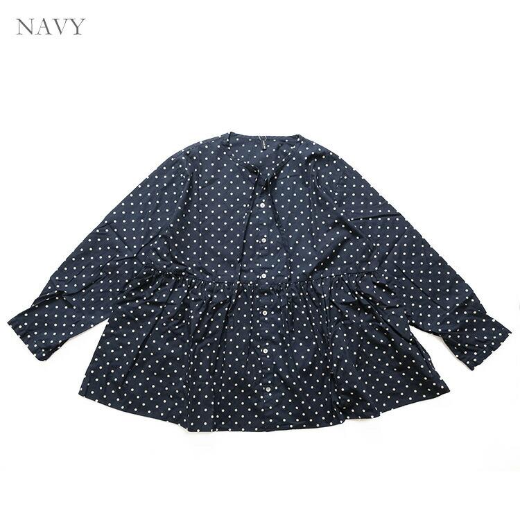 極美品 NOBLE ドットプリントシャンタンブラウス ノーブル ネイビー系 vent blanc（ヴァンブラン） (40%OFF SALE) (2025AW 秋冬) ドット