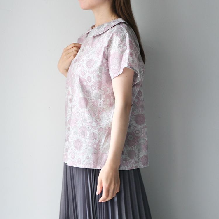 極美品リバティ×Vent d’ouest タック入 花柄ブラウス バンドカラー ヴァンドウェスト Vent d'ouest リバティ タナローンブラウス VE19624