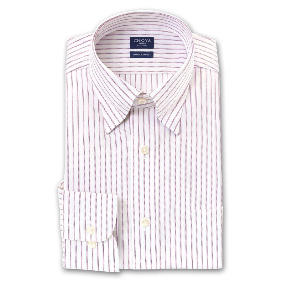 CHOYA SHIRT FACTORY アポロコット 長袖 ワイシャツ メンズ 形態安定加工 パープル ホワイトドビーストライプ スナップ