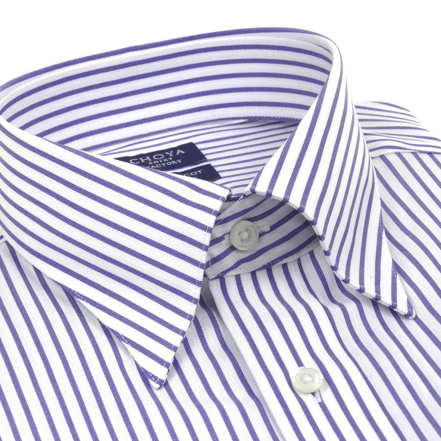 ワイシャツ Yシャツ メンズ 長袖 | CHOYA SHIRT FACTORY スリムフィット | ネイビーストライプ スナップダウンシャツ|choyashirts|04