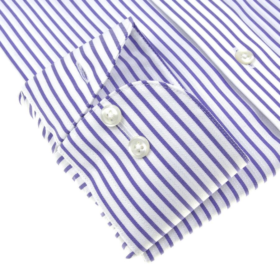 ワイシャツ Yシャツ メンズ 長袖 | CHOYA SHIRT FACTORY スリムフィット | ネイビーストライプ スナップダウンシャツ|choyashirts|05