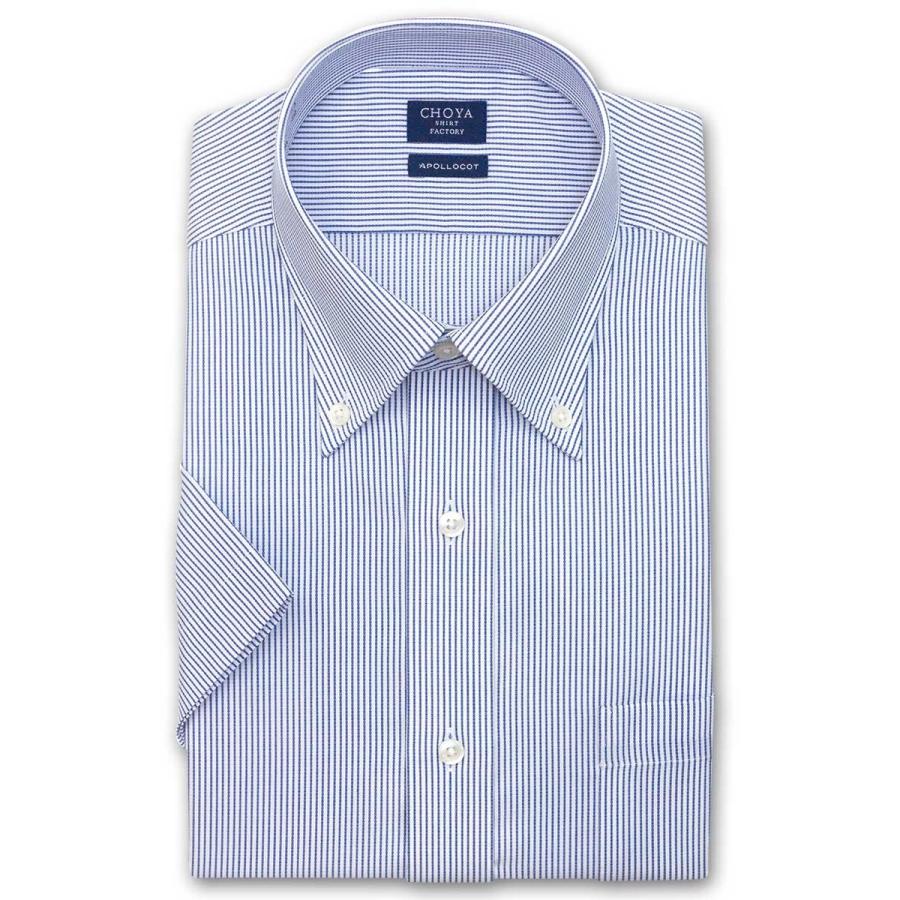 ワイシャツ Yシャツ メンズ 半袖 ついに再販開始 CHOYA SHIRT 世界の人気ブランド 2106scs FACTORY ボタンダウンシャツ ブルーストライプ 2106ft 形態安定加工
