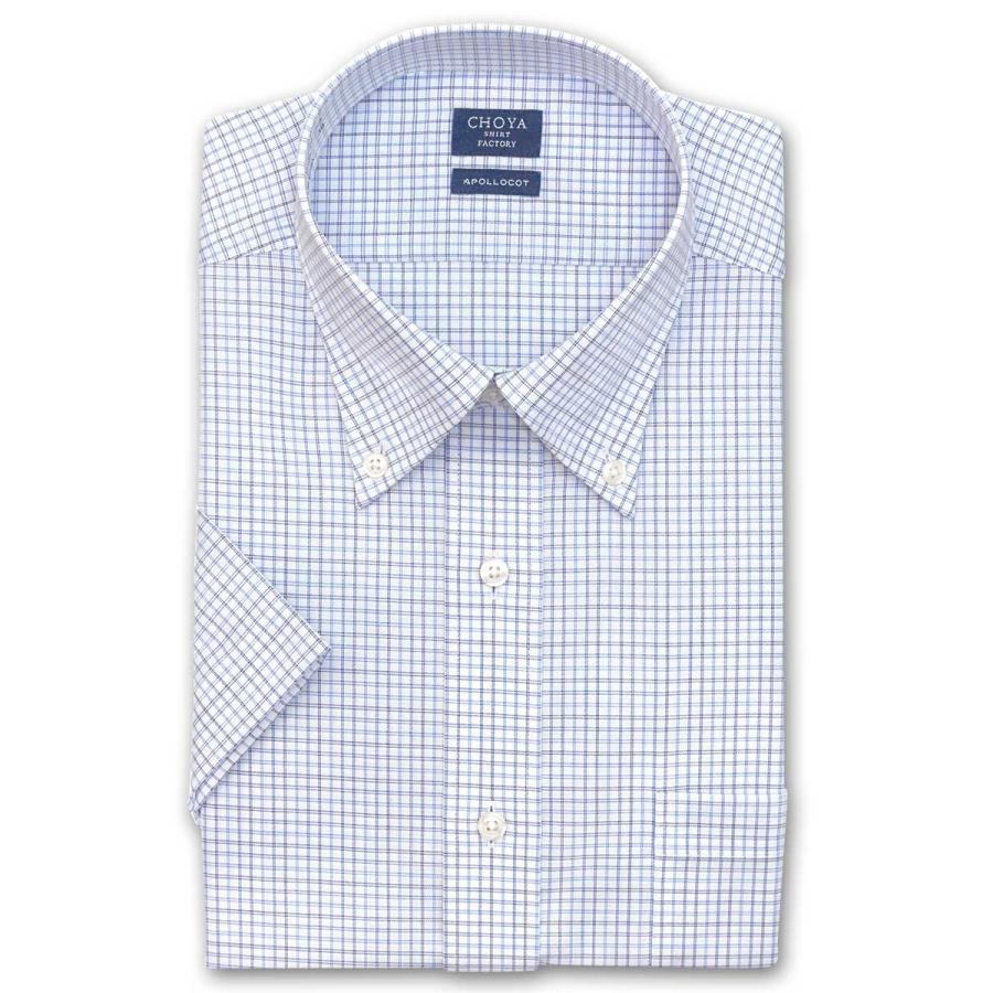 ワイシャツ Yシャツ メンズ 半袖 Choya Shirt Factory 形態安定加工 ブルーチェック ボタンダウンシャツ 24ft 最大79 オフ