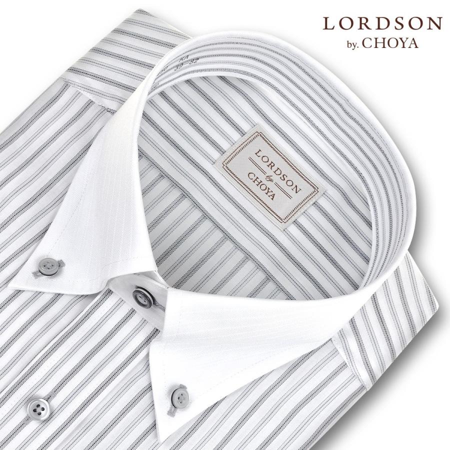 ワイシャツ Yシャツ メンズ 長袖 | LORDSON by CHOYA | 形態安定加工 グレーストライプ クレリック・ボタンダウンシャツ|choyashirts|02