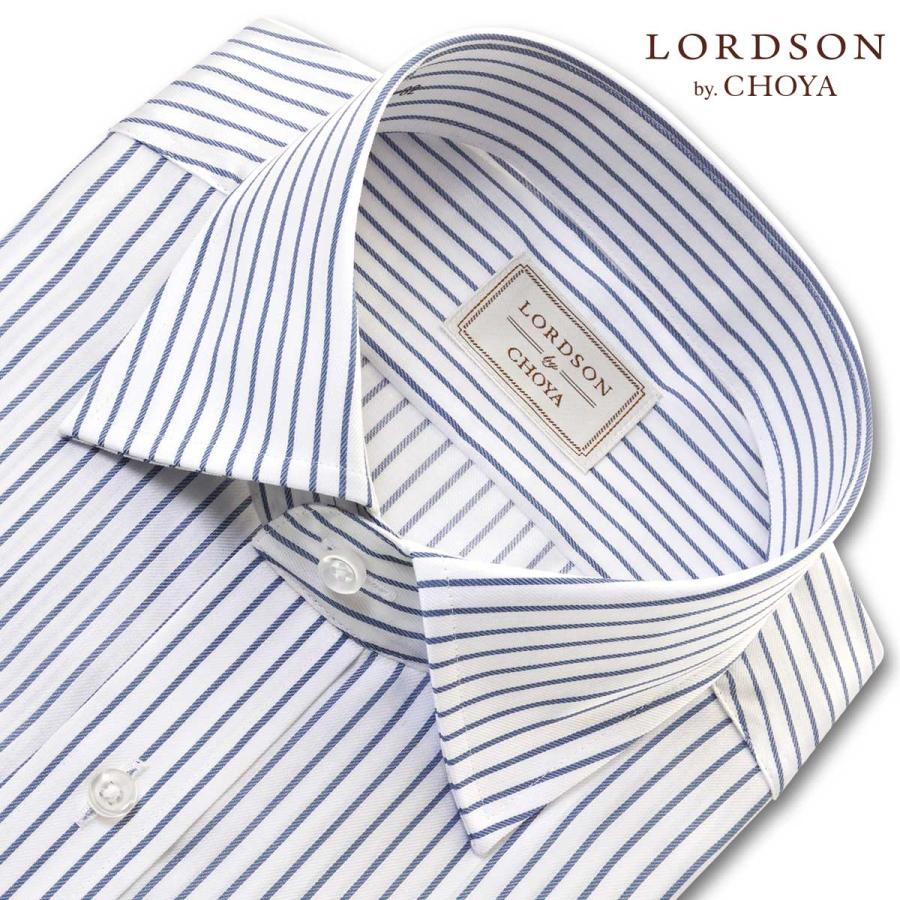 LORDSON by CHOYA 長袖 ワイシャツ メンズ ワイドカラー 形態安定加工 ブルーストライプ 綿１００％ 2209ft｜choyashirts｜02