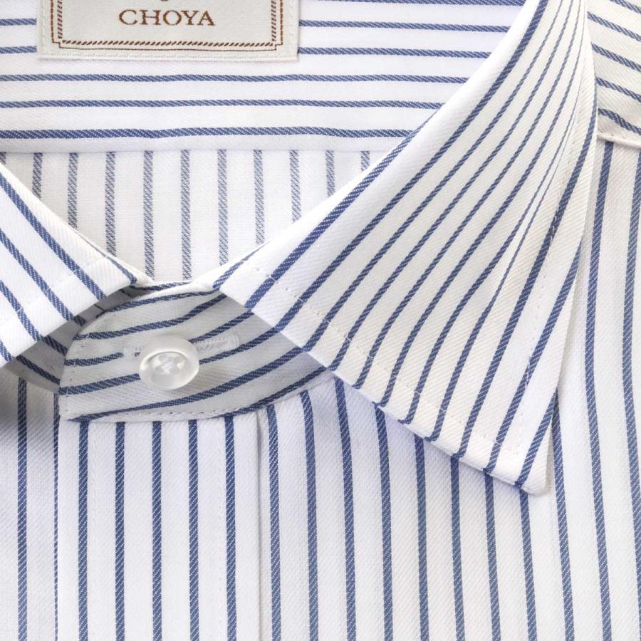 LORDSON by CHOYA 長袖 ワイシャツ メンズ ワイドカラー 形態安定加工 ブルーストライプ 綿１００％ 2209ft｜choyashirts｜03