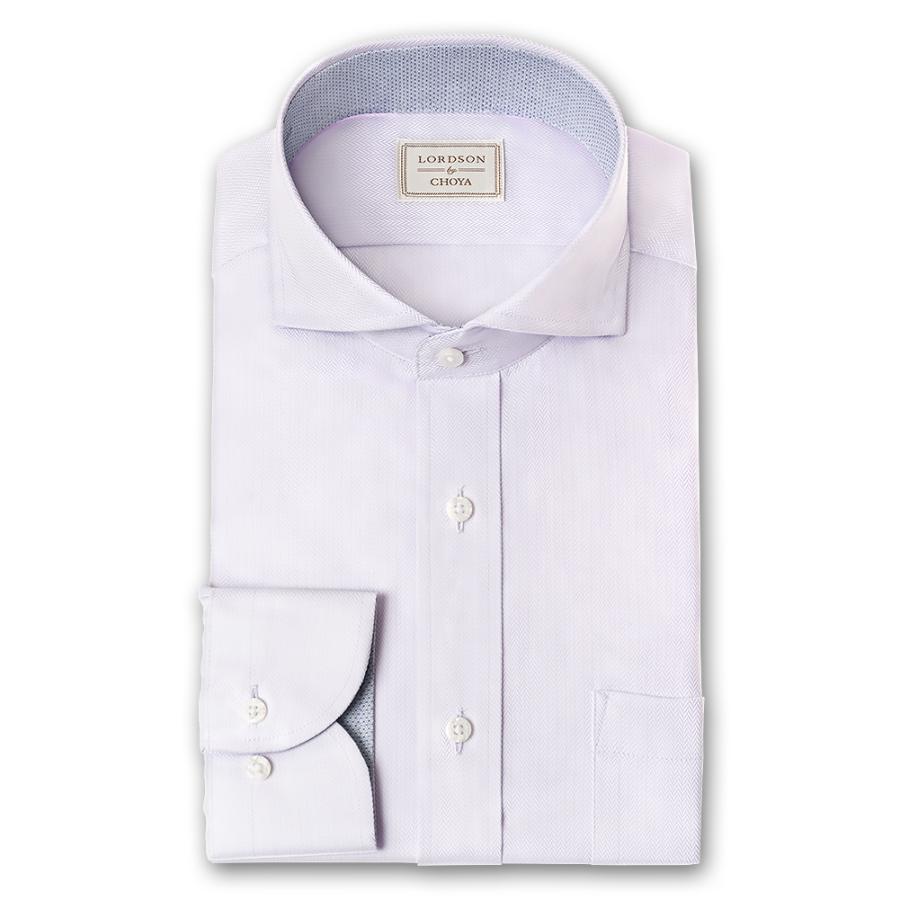 LORDSON by CHOYA 長袖 ワイシャツ メンズ 春夏秋冬 形態安定加工 パープル ヘリン【COD917-260】 LORDSON by CHOYA 長袖 ワイシャツ メンズ 春夏秋冬 形態安定加工